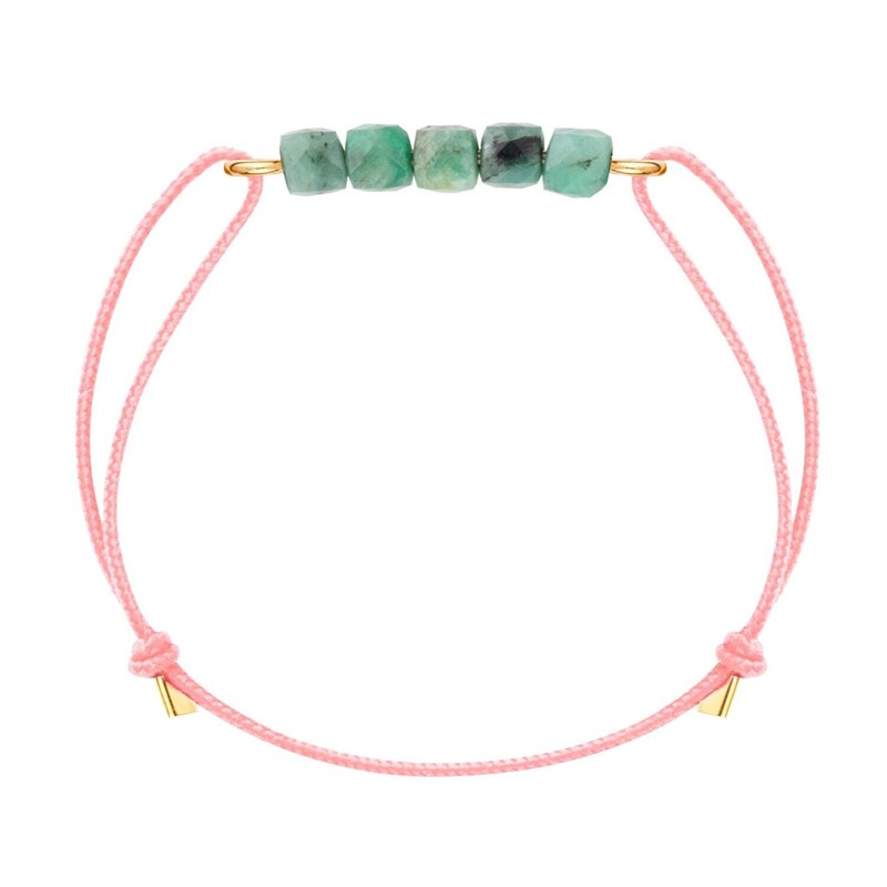 Bracelet émeraude & cordon rose