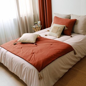 Édredon panama 90x190 cm pompons jute te