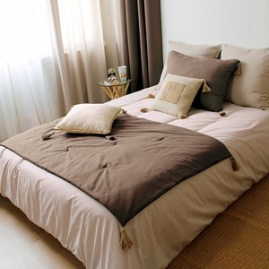 Édredon panama 90x190 cm pompons jute vi