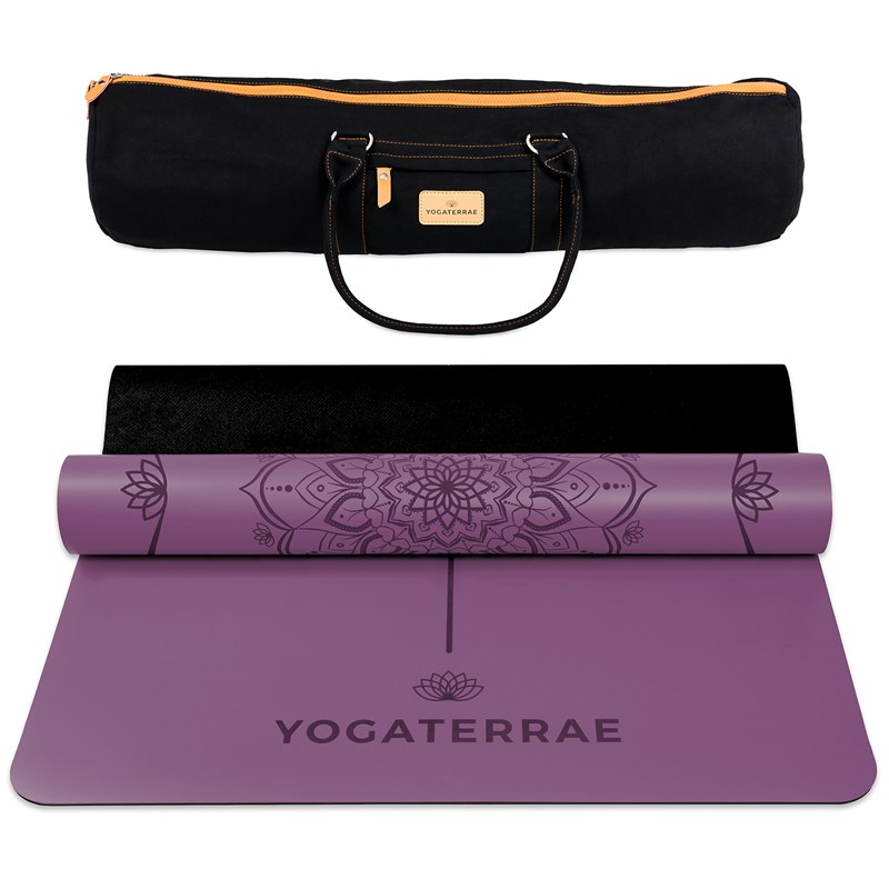 Tapis de yoga violet pu-caoutchouc + sac