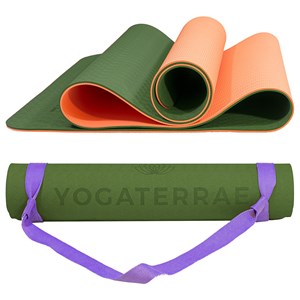 Tapis yoga vert kaki corail tpe + sangle