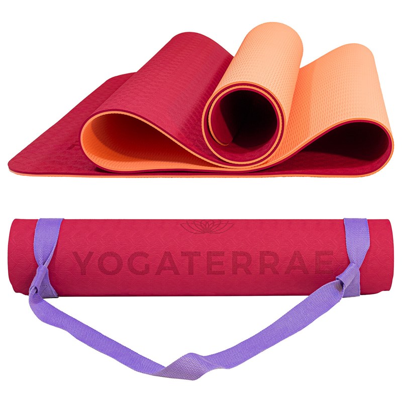 YOGATERRAE - Tapis de yoga rose corail tpe + sangle