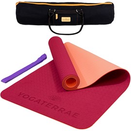 Tapis yoga rose corail tpe + sangle sac