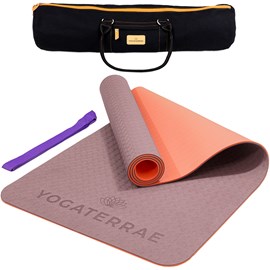 Tapis yoga beige corail tpe + sangle sac