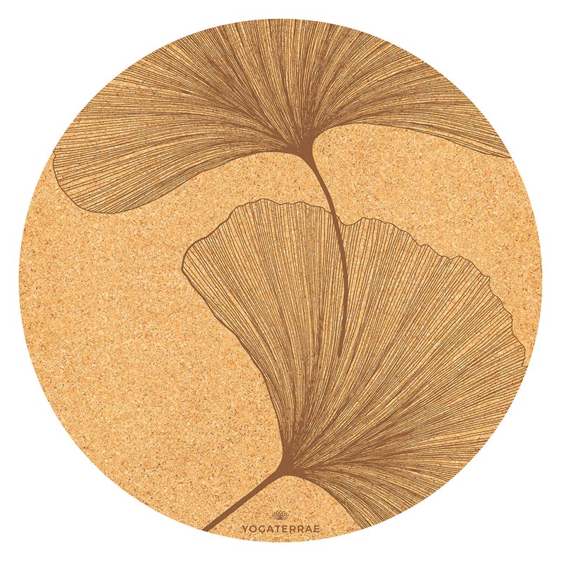 YOGATERRAE - Tapis yoga rond ginkgos liège-caoutchouc