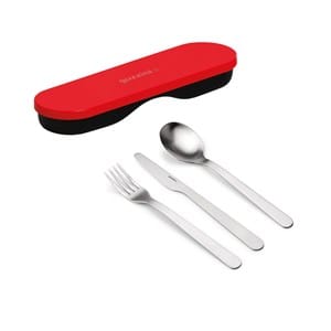 Set couverts inox et étui rouge guzzini