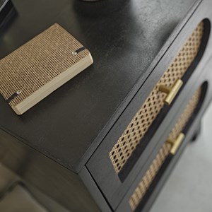 Table de chevet en manguier et cannage