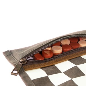 Jeu d'échec & dames de voyage kaki