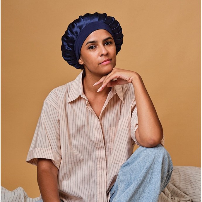 Bonnet de nuit en soie bleu nuit 19 mo