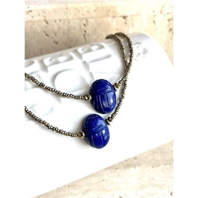 Collier scarabée lapis lazuli en argent sterling : pendentif sculpté à la main - France