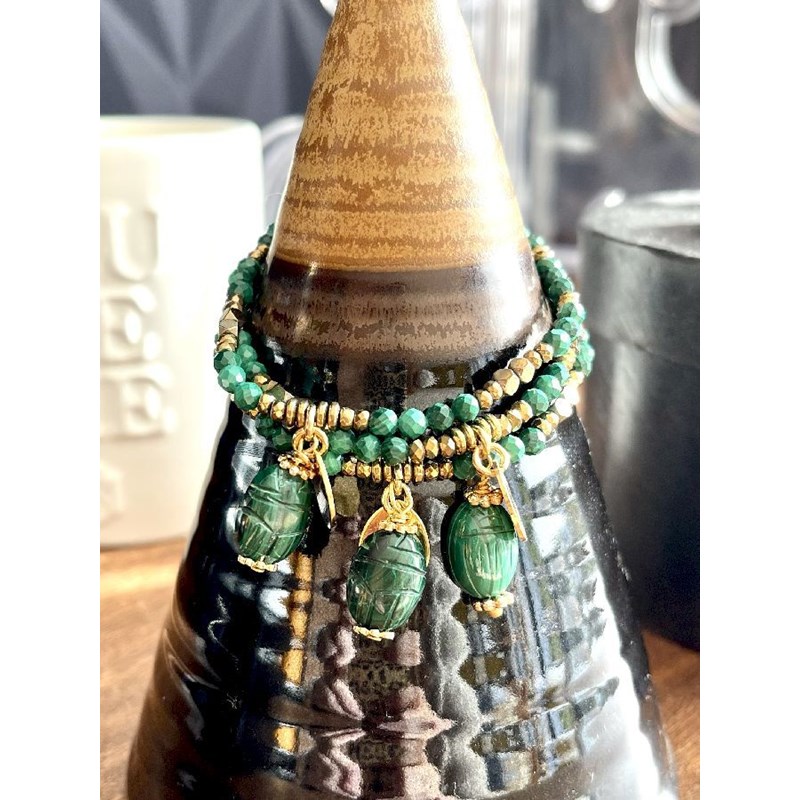 Paulette Quincaillerie - Bracelet scarabée malachite