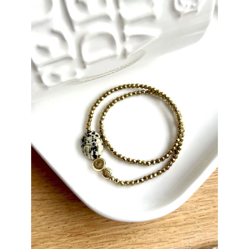 Paulette Quincaillerie - Bracelet scarabée jaspe dalmatien