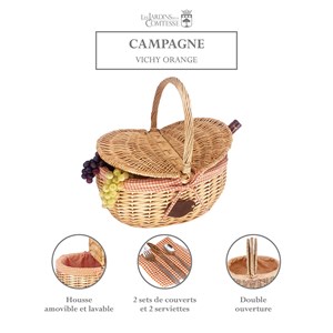 Panier en osier campagne vichy orange