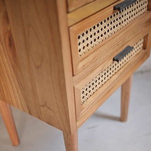 Table de chevet bois de mindi et cannage