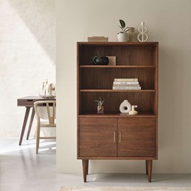 Bibliothèque mindi massif finition noyer