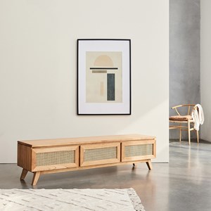 Meuble tv en mindi massif et cannage