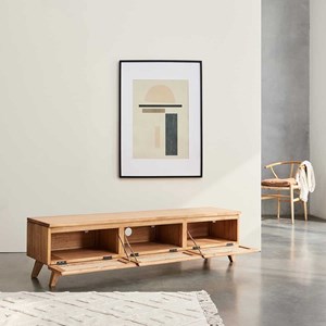 Meuble tv en mindi massif et cannage