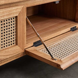 Meuble tv en mindi massif et cannage