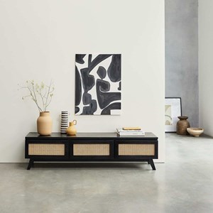 Meuble tv en mindi massif et cannage