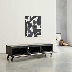 Meuble tv en mindi massif et cannage