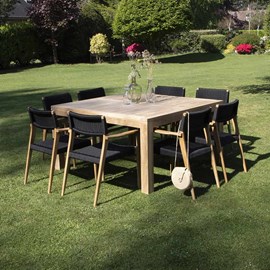 Salon jardin carré en teck et cordage 8p
