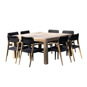 Salon jardin carré en teck et cordage 8p