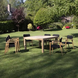 Salon jardin carré en teck et cordage 8p