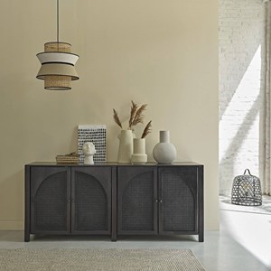 Buffet manguier et cannage noir