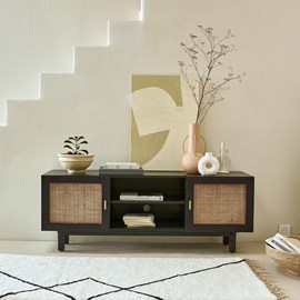 Meuble tv manguier massif et cannage