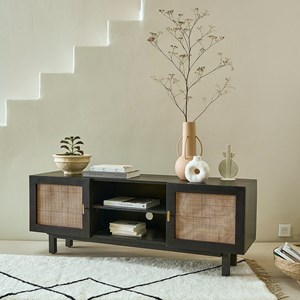 Meuble tv manguier massif et cannage