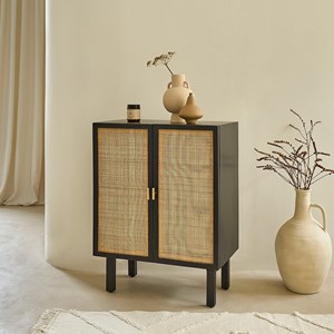 Buffet manguier massif noir et cannage