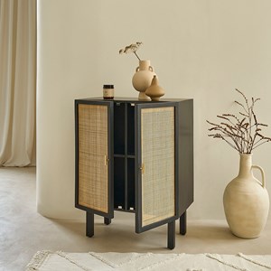 Buffet manguier massif noir et cannage