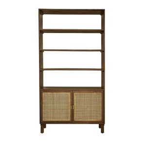 Bibliothèque en manguier et cannage