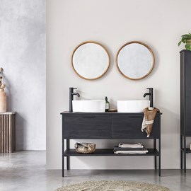 Meuble salle de bain pin massif et métal