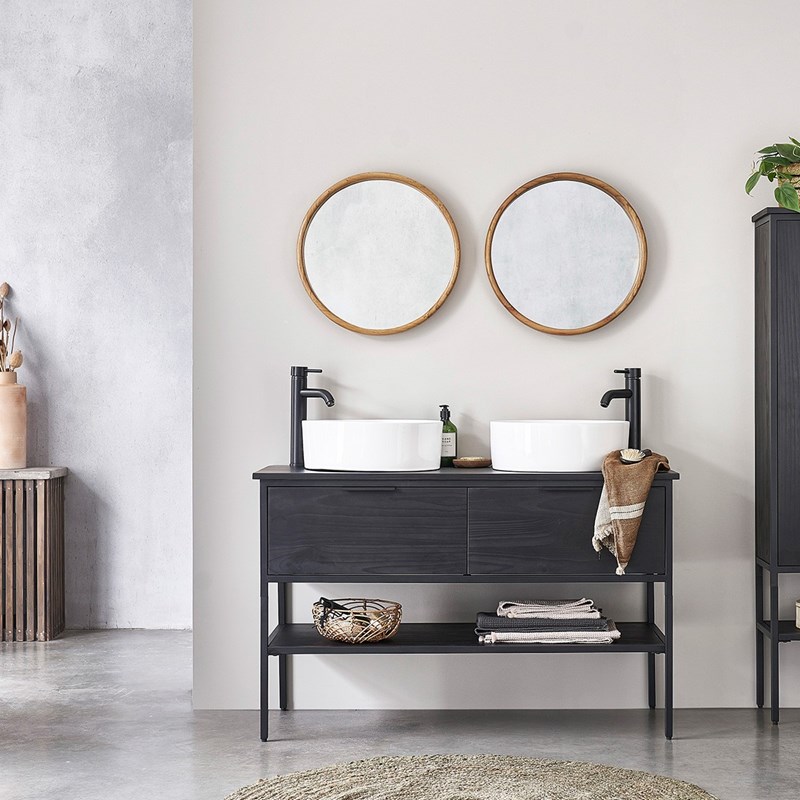 Meuble salle de bain pin massif et métal