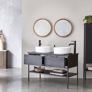 Meuble salle de bain pin massif et métal