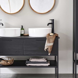 Meuble salle de bain pin massif et métal