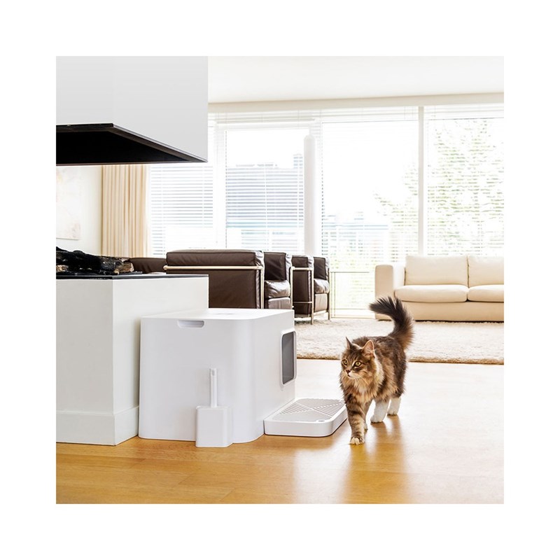 Hoopo - Oppo +, litière design pour chat blanc