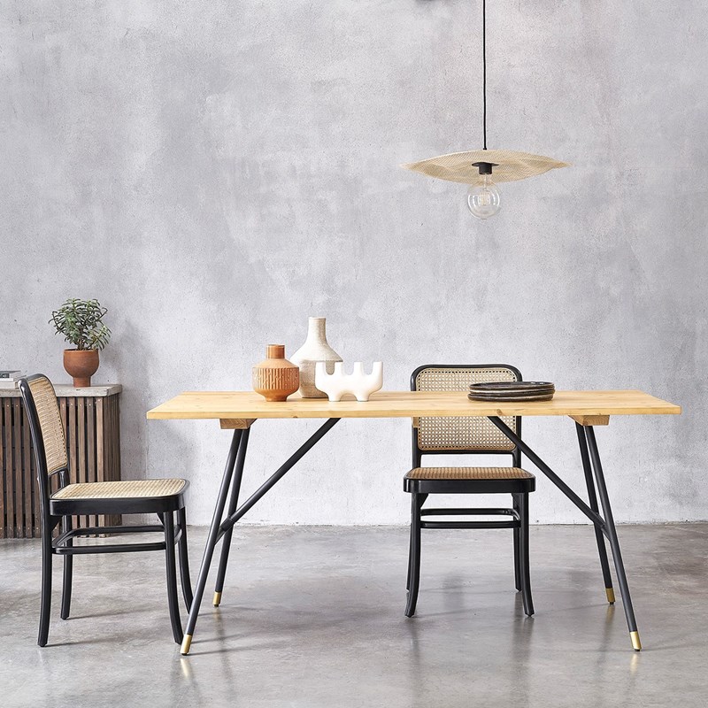 Table rectangulaire pin massif métal 6p