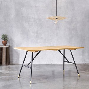 Table rectangulaire pin massif métal 6p