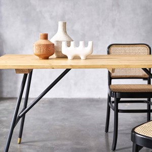 Table rectangulaire pin massif métal 6p