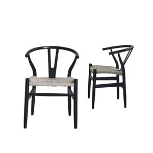 2 chaises noires assise tissée en mindi