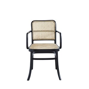 Chaise accoudoirs bois acajou et cannage