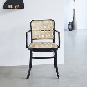Chaise accoudoirs bois acajou et cannage