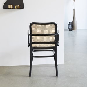 Chaise accoudoirs bois acajou et cannage