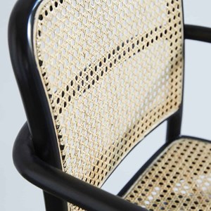 Chaise accoudoirs bois acajou et cannage