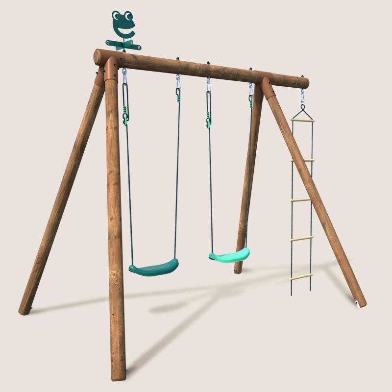 Portique en bois rond 3 agrès avec échel