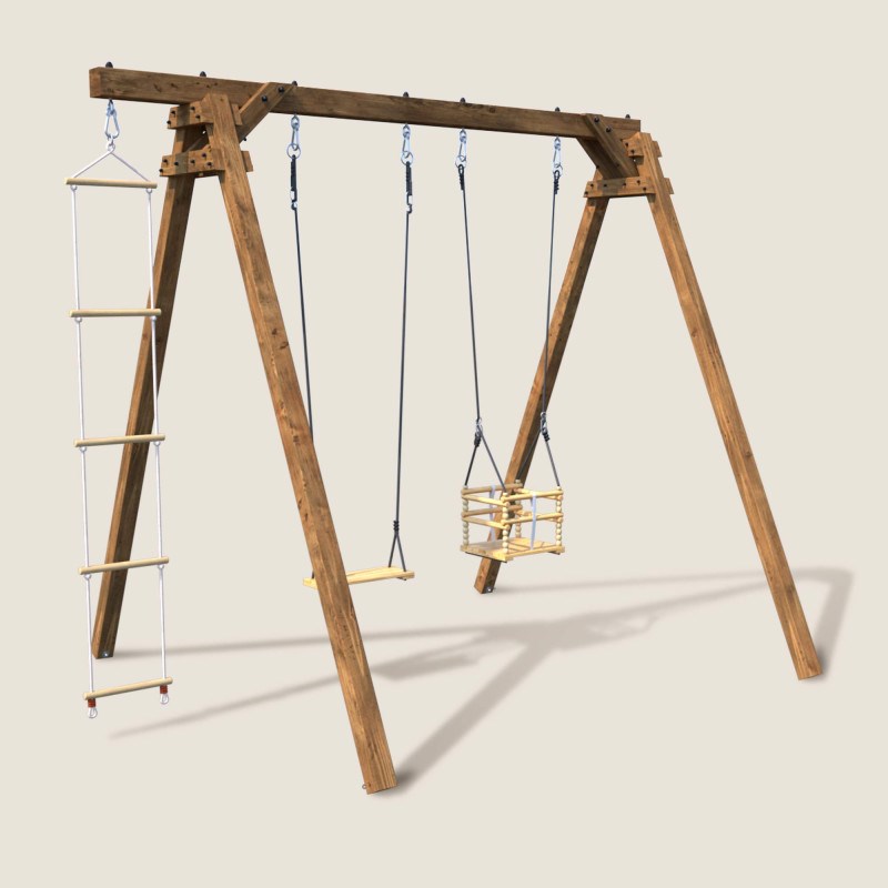 Portique en bois carré 3 agrès avec bala