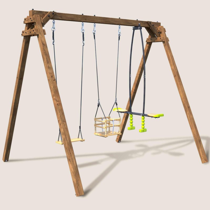 Portique en bois carré 3 agrès avec bala