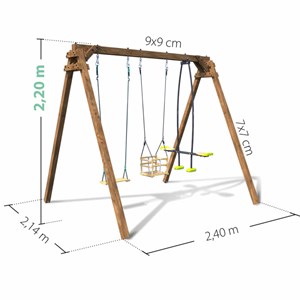 Portique en bois carré 3 agrès avec bala